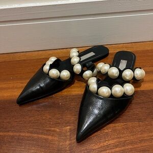 Elegant Zara Black Women's Shoes with Pearl Accents